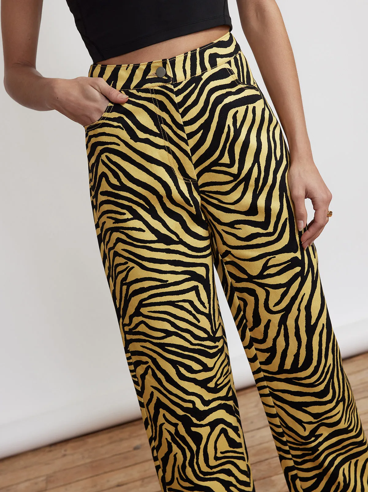 Janice Yellow Zebra Print Cotton Twill Trousers sold by KITRI Studio product image thumbnail 3