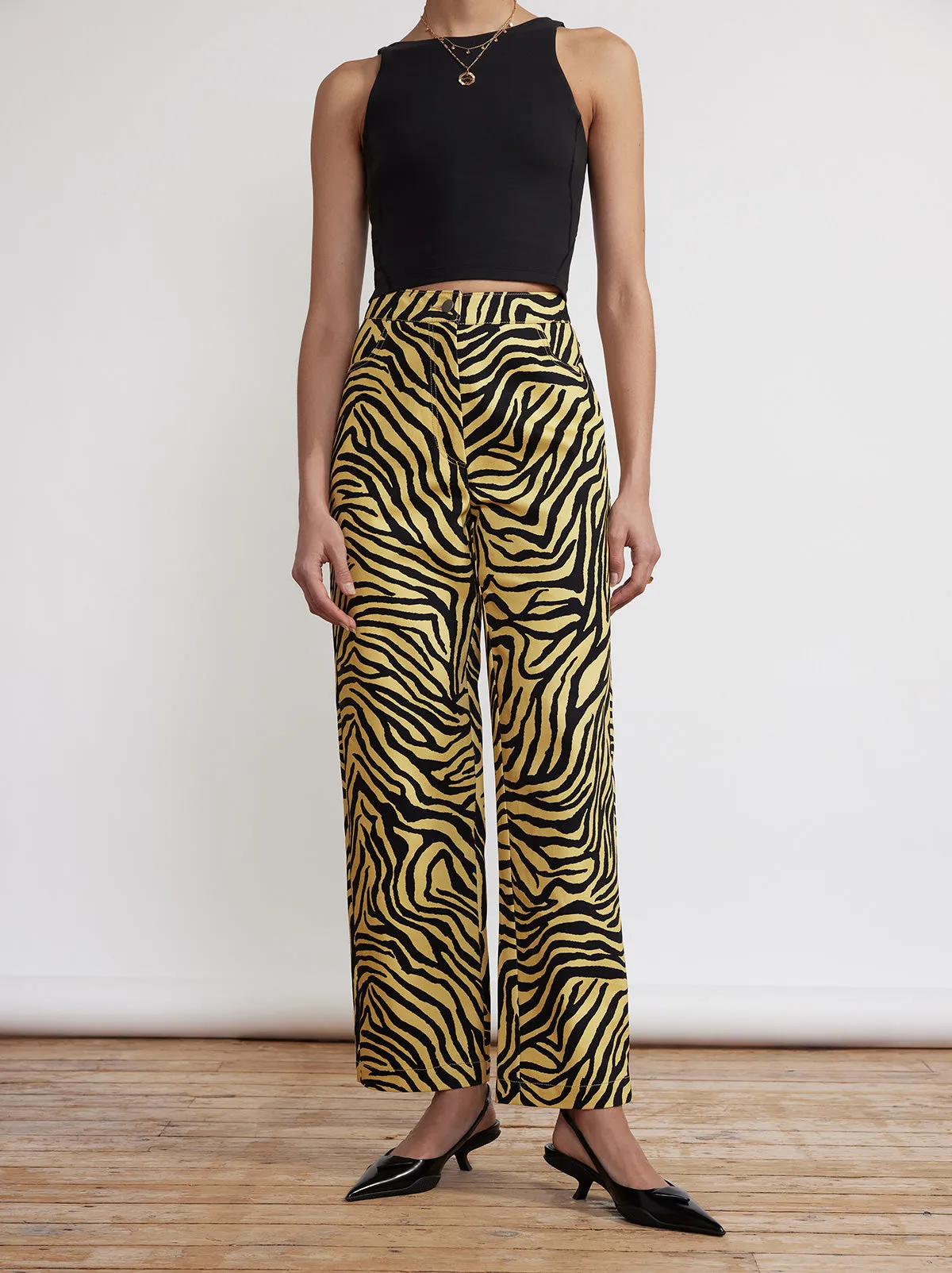 Janice Yellow Zebra Print Cotton Twill Trousers sold by KITRI Studio product image thumbnail 2
