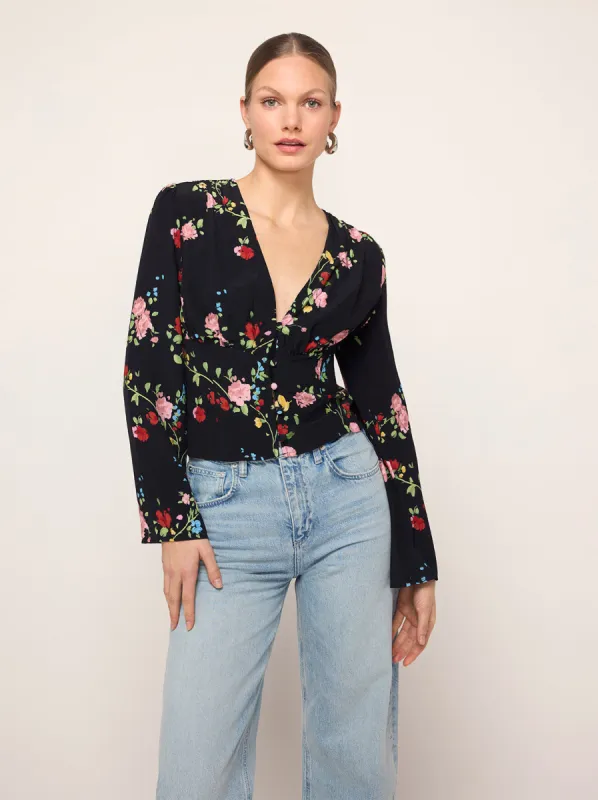 Demi Black Trailing Floral Print Top made by KITRI Studio