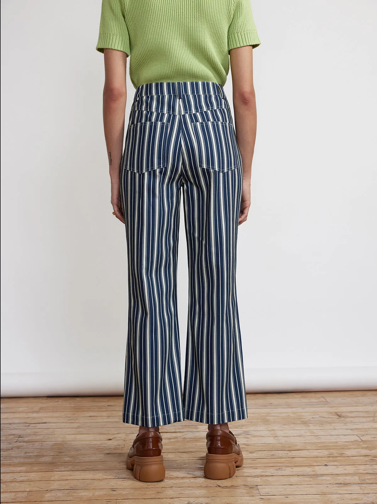 Nadia Blue Stripe Flared Cotton Canvas Trousers sold by KITRI Studio product image thumbnail 2
