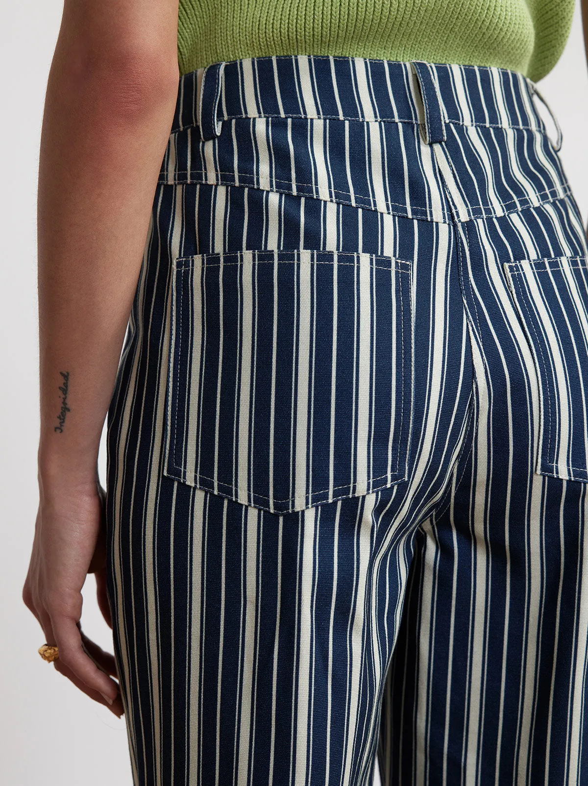 Nadia Blue Stripe Flared Cotton Canvas Trousers sold by KITRI Studio product image thumbnail 4