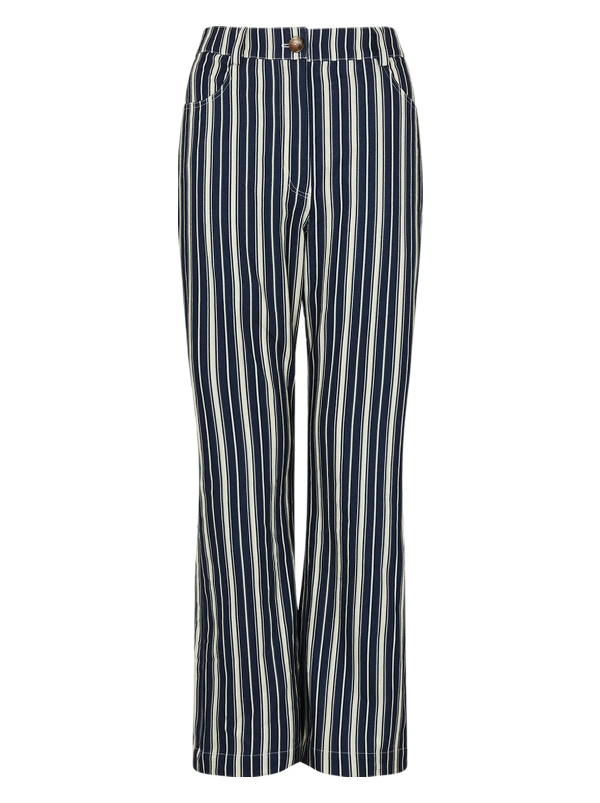 Nadia Blue Stripe Flared Cotton Canvas Trousers sold by KITRI Studio product image thumbnail 5