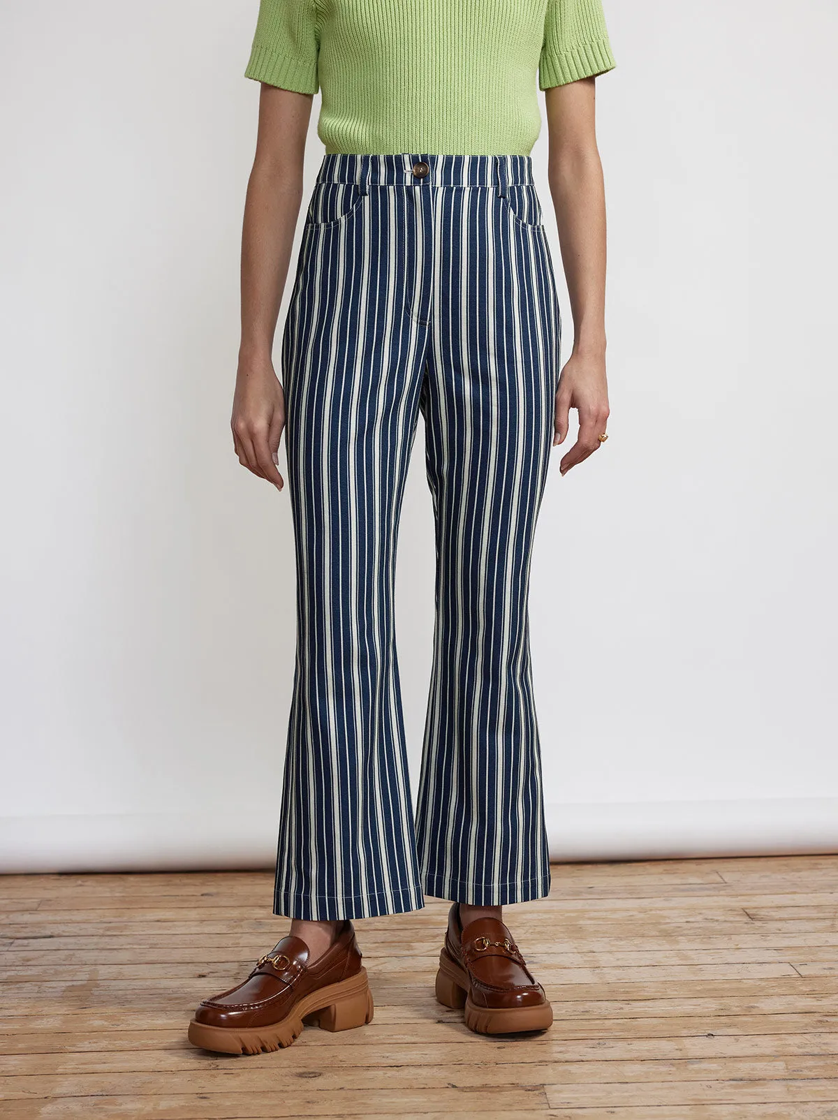 Nadia Blue Stripe Flared Cotton Canvas Trousers sold by KITRI Studio product image thumbnail 3