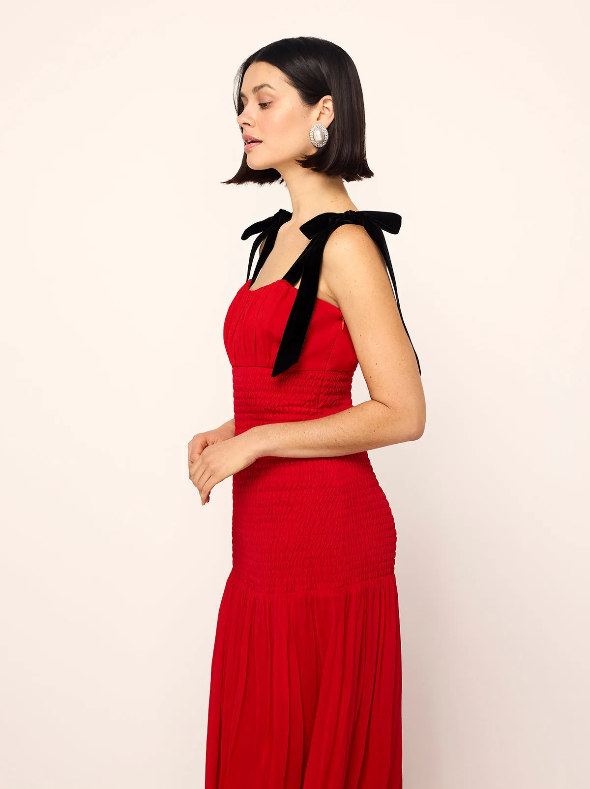 Andrea Red Shirred Dress sold by KITRI Studio product image thumbnail 3