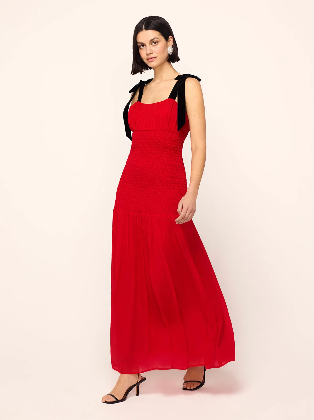 Andrea Red Shirred Dress sold by KITRI Studio
