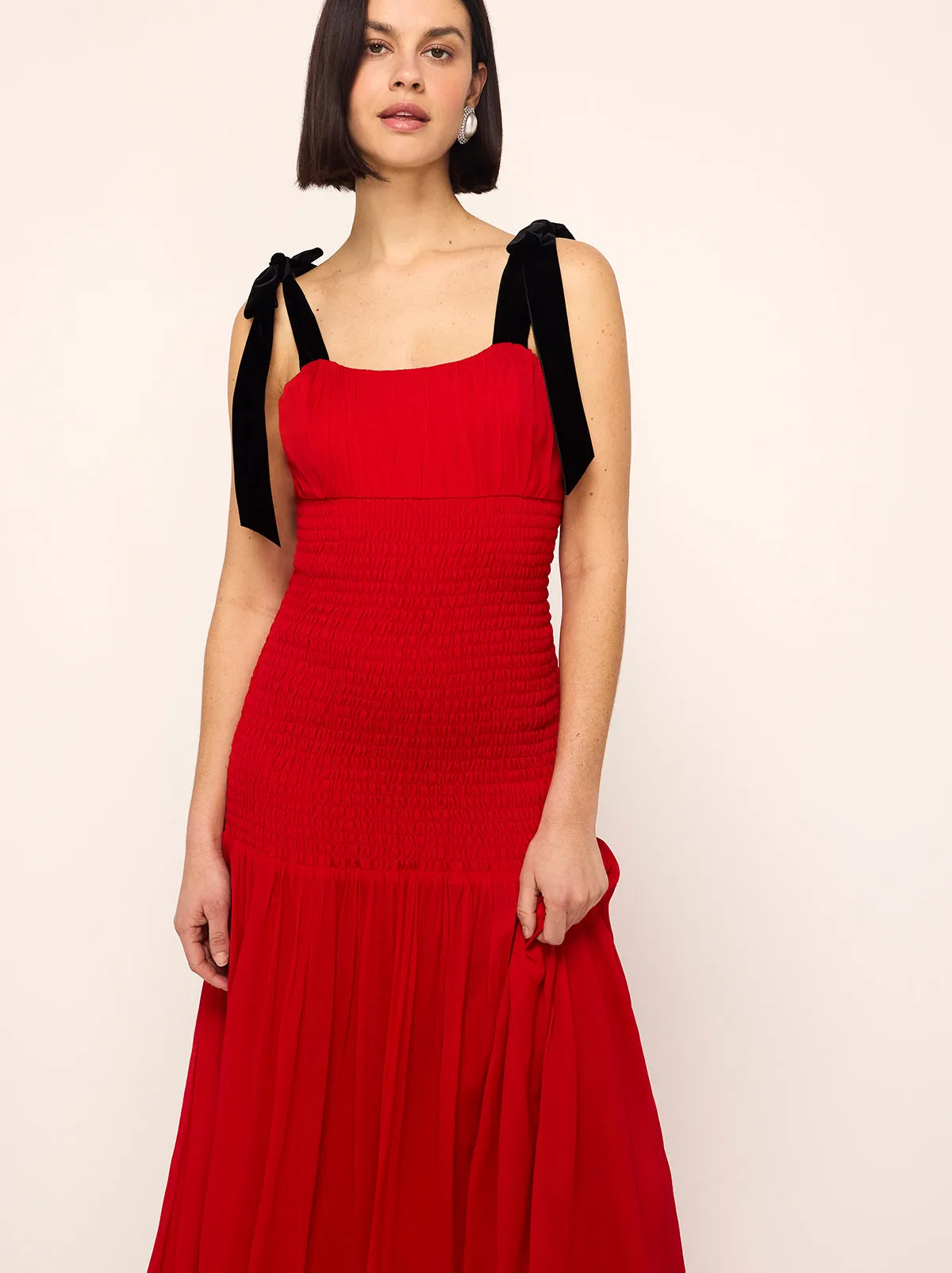 Andrea Red Shirred Dress sold by KITRI Studio product image thumbnail 4