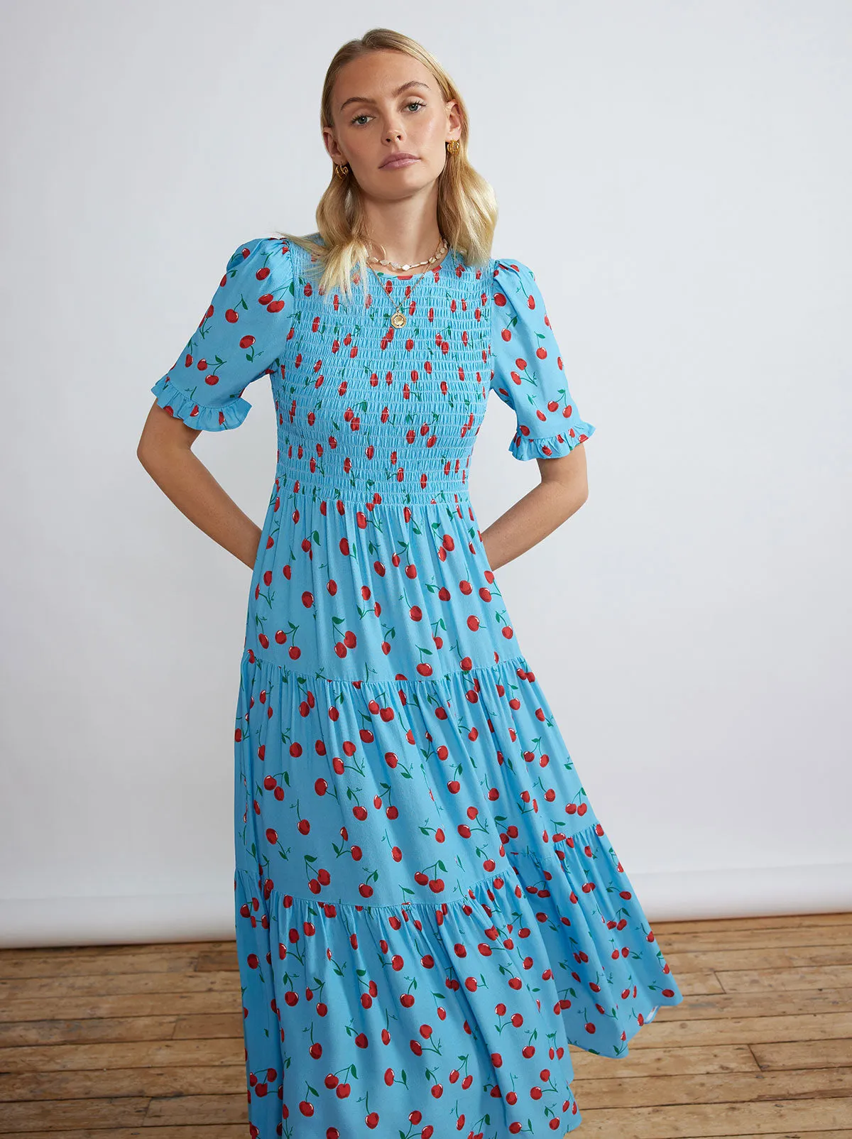 Gracie Blue Cherry Shirred Dress sold by KITRI Studio product image thumbnail 3