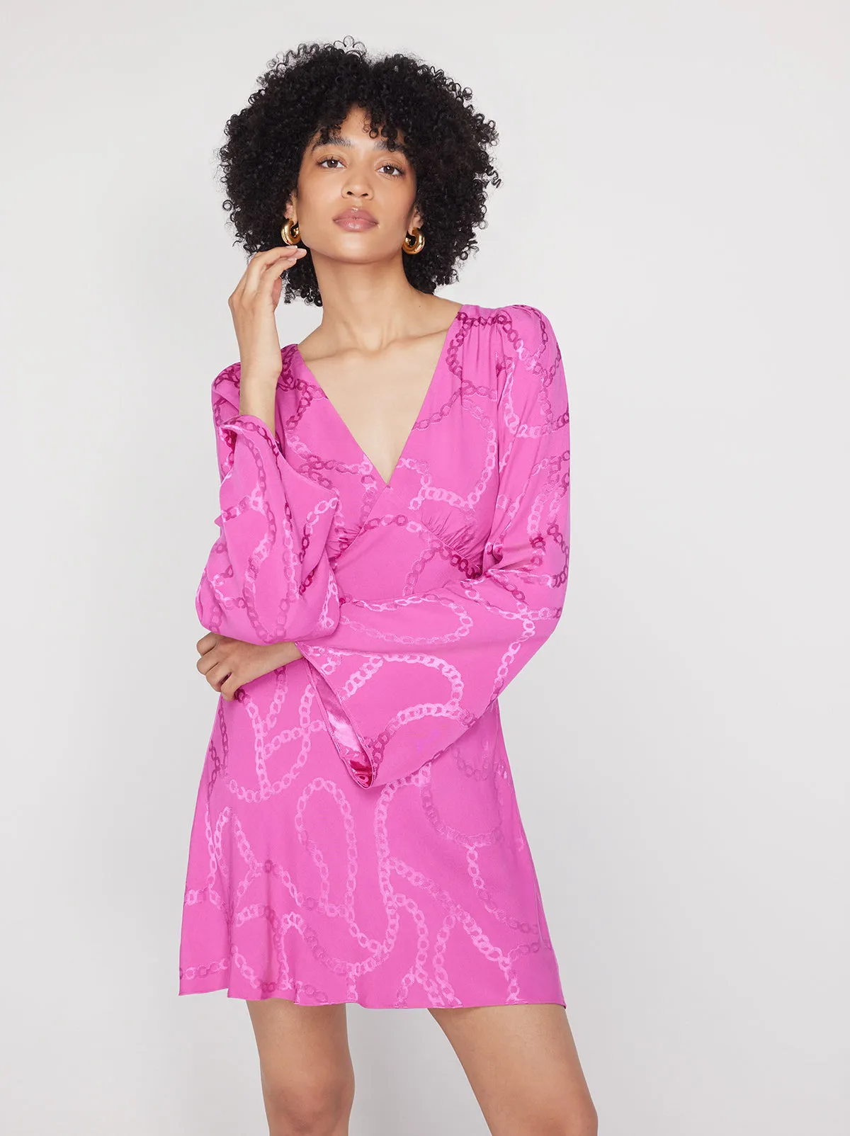 Rosalie Pink Chain Jacquard Mini Dress sold by KITRI Studio