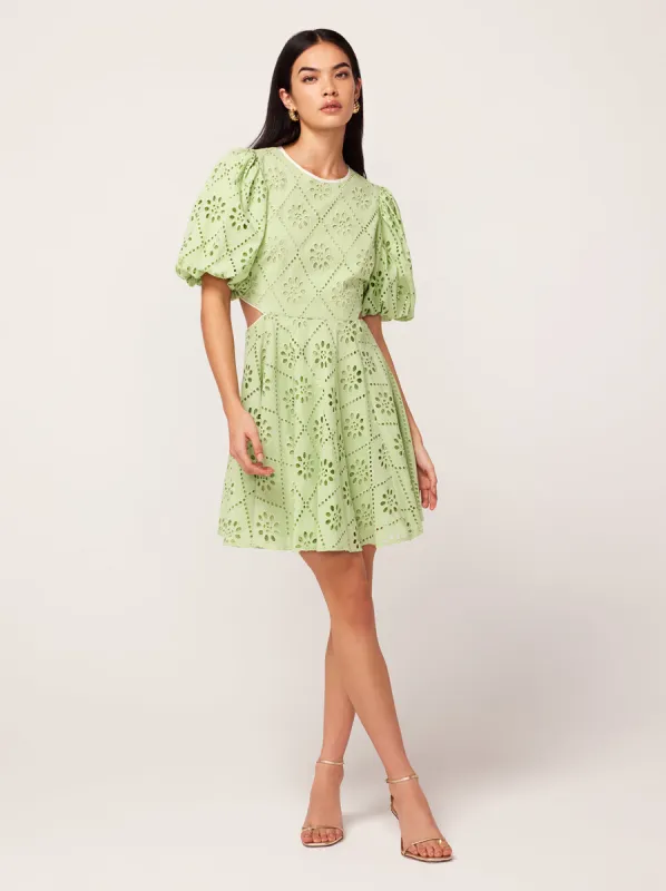 Coco Pistachio Broderie Mini Dress sold by KITRI Studio