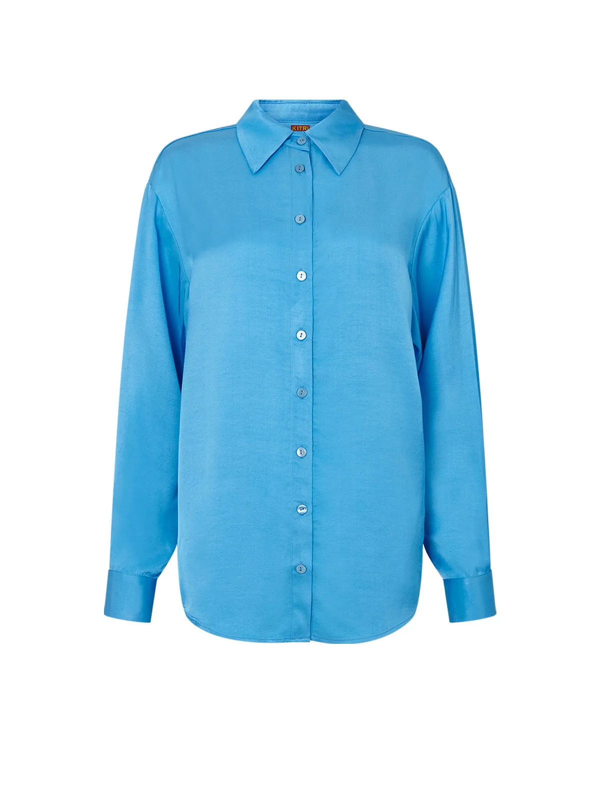 Angela Blue Satin Shirt sold by KITRI Studio product image thumbnail 4