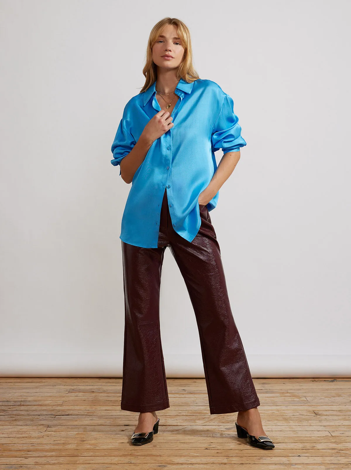 Angela Blue Satin Shirt sold by KITRI Studio product image thumbnail 3