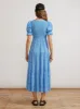 Persephone Shirred Blue Ditsy Floral Dress sold by KITRI Studio