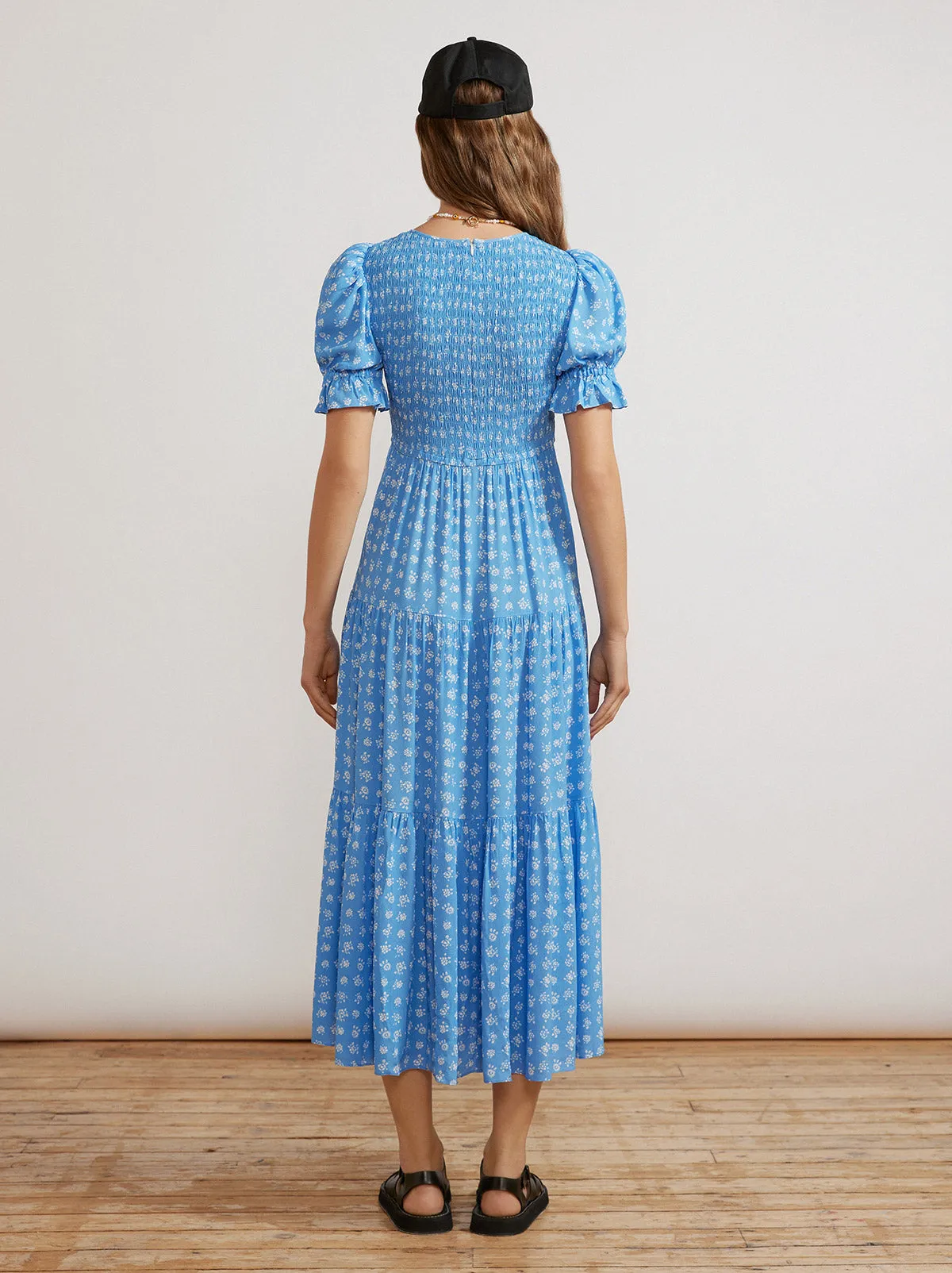 Persephone Shirred Blue Ditsy Floral Dress sold by KITRI Studio product image thumbnail 4