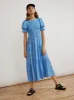 Persephone Shirred Blue Ditsy Floral Dress sold by KITRI Studio