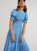 Persephone Shirred Blue Ditsy Floral Dress sold by KITRI Studio