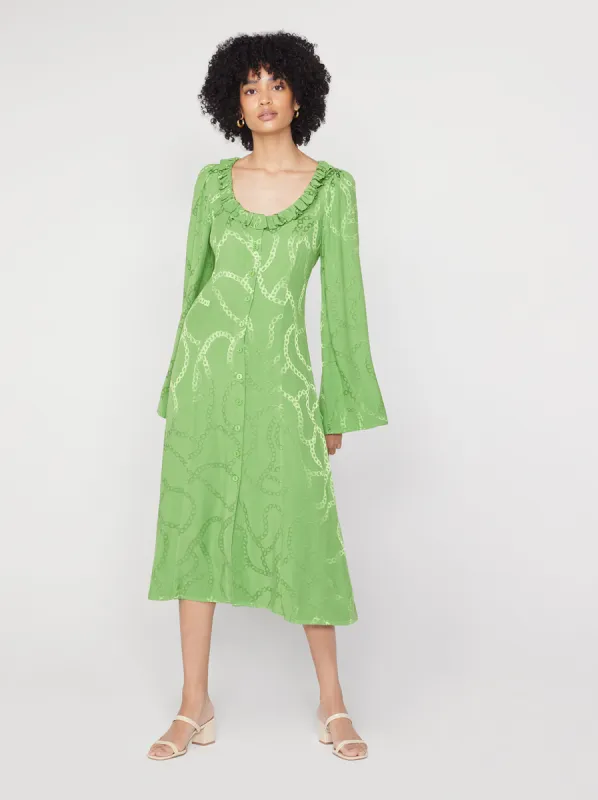 Flora Green Chain Jacquard Midi Dress sold by KITRI Studio