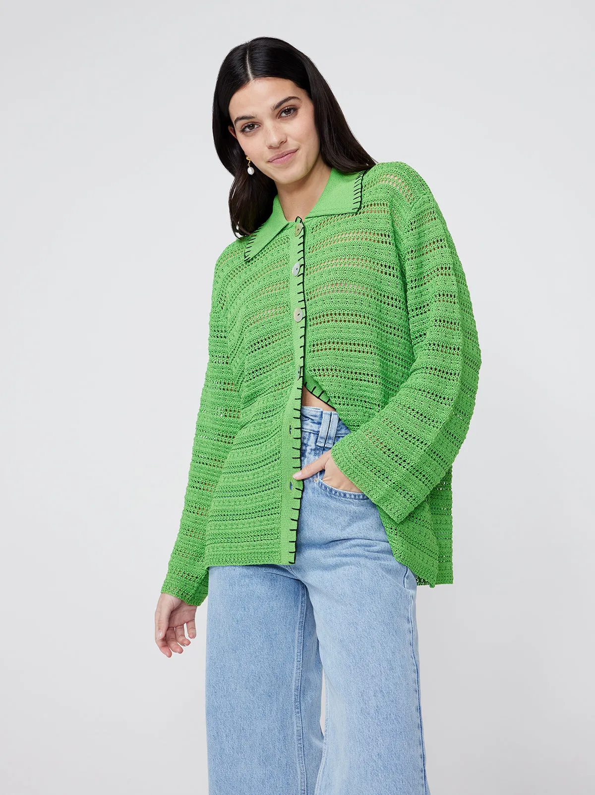 Gaia Green Crochet Knit Cardigan sold by KITRI Studio