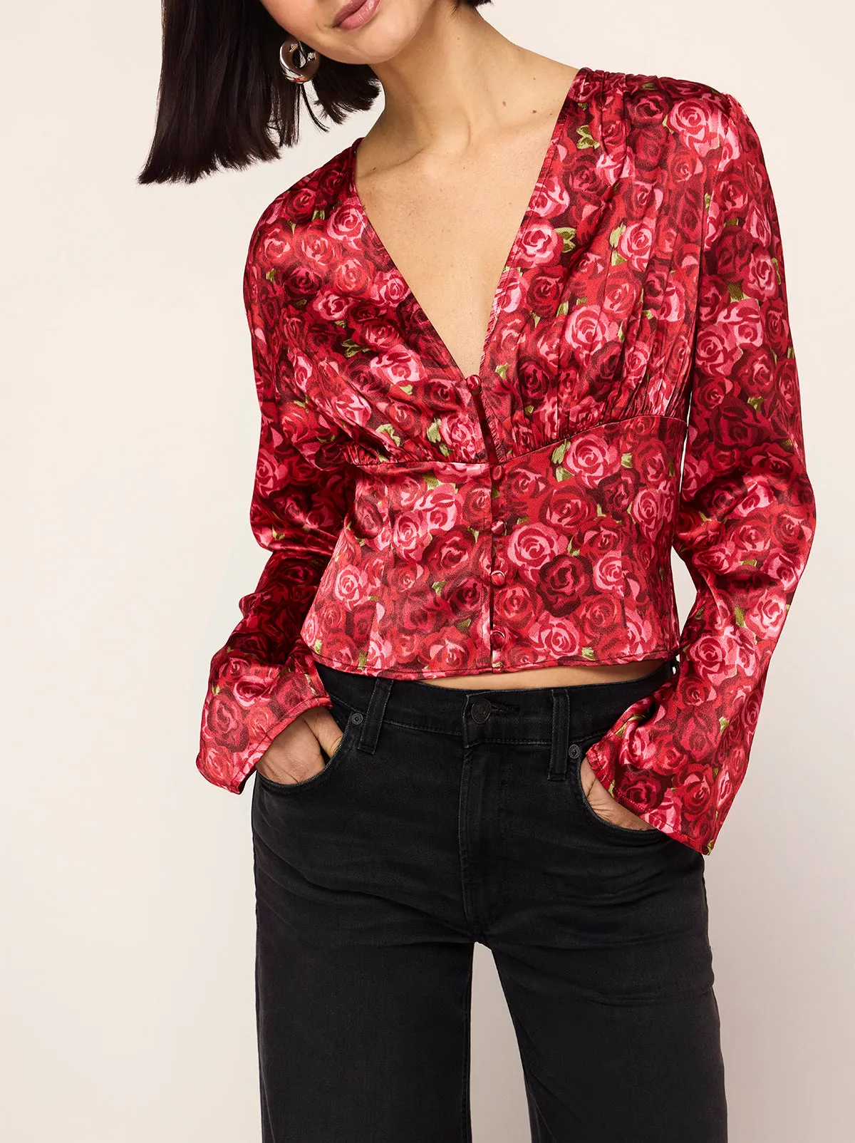 Demi Red Roses Print Top sold by KITRI Studio product image thumbnail 2