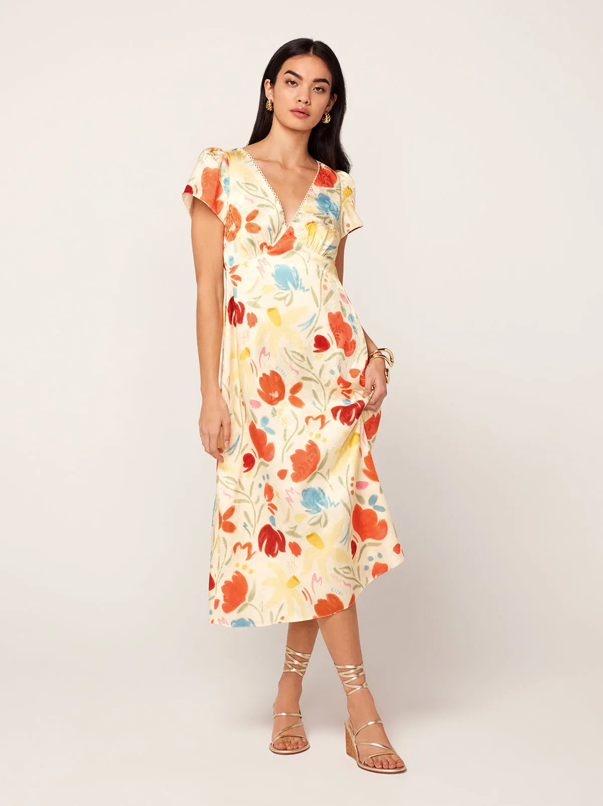 Effie Pastel Floral Jacquard Midi Dress sold by KITRI Studio