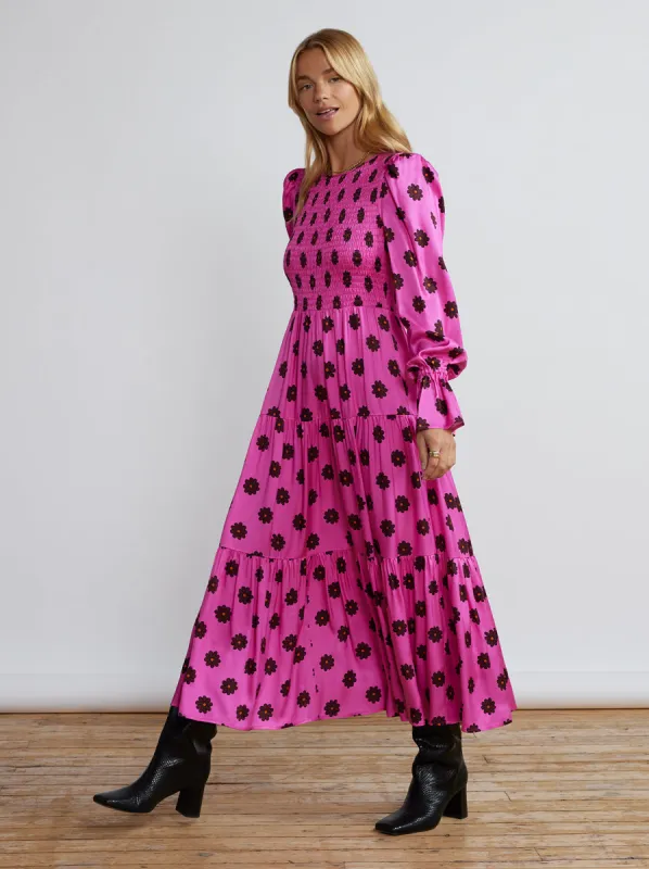 Petra Pink Retro Floral Shirred Dress sold by KITRI Studio