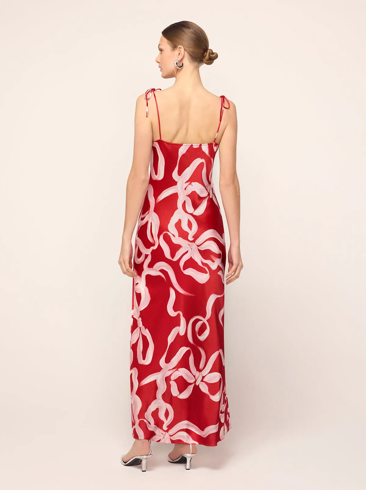 Cindy Red Ribbon Print Maxi Dress sold by KITRI Studio product image thumbnail 5