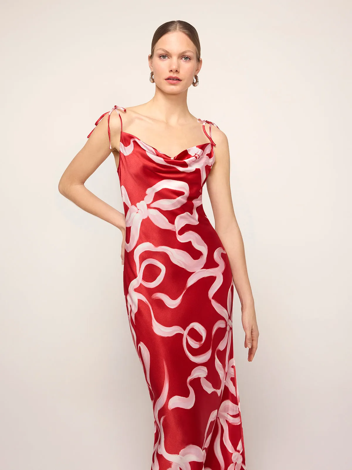 Cindy Red Ribbon Print Maxi Dress sold by KITRI Studio product image thumbnail 2