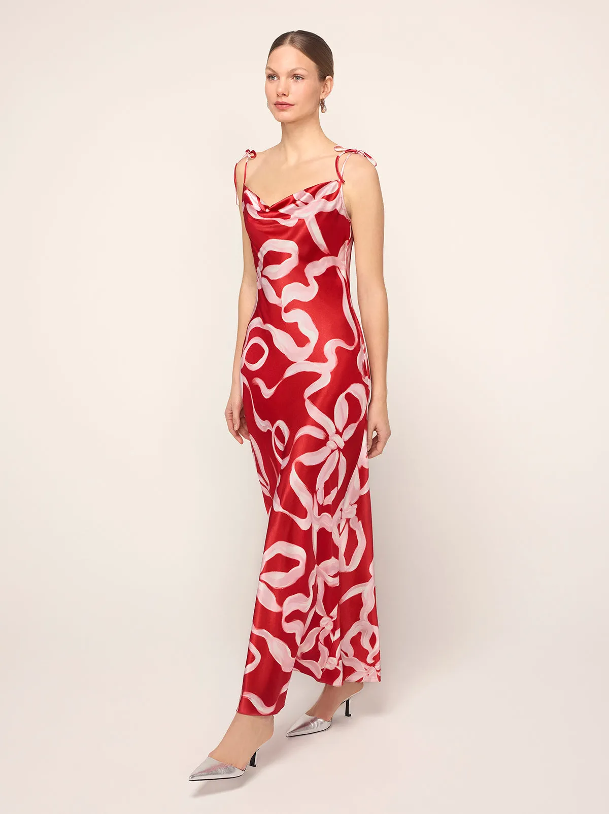 Cindy Red Ribbon Print Maxi Dress sold by KITRI Studio product image thumbnail 3