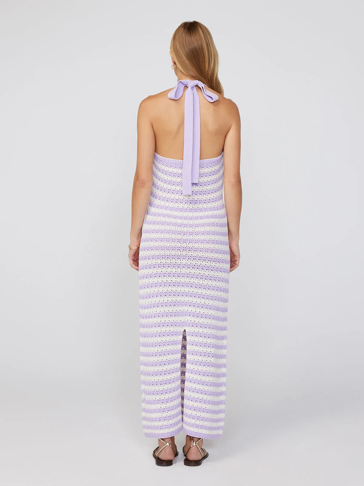 Atlanta Lilac Stripe Crochet Knit Halter Dress sold by KITRI Studio product image thumbnail 2