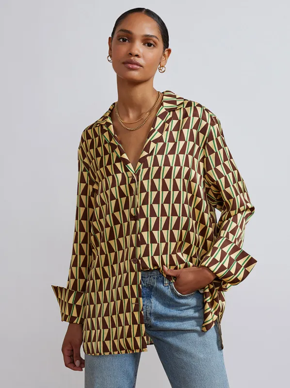 Cady Chocolate Tile Print Satin Shirt sold by KITRI Studio