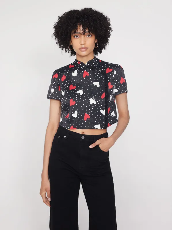 Pearl Red Heart Print Top made by KITRI Studio
