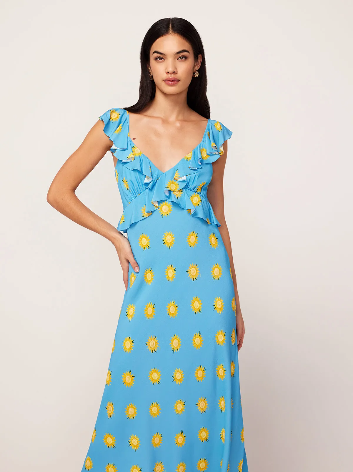 Rosemary Blue Sunflower Print Midi Dress sold by KITRI Studio product image thumbnail 3