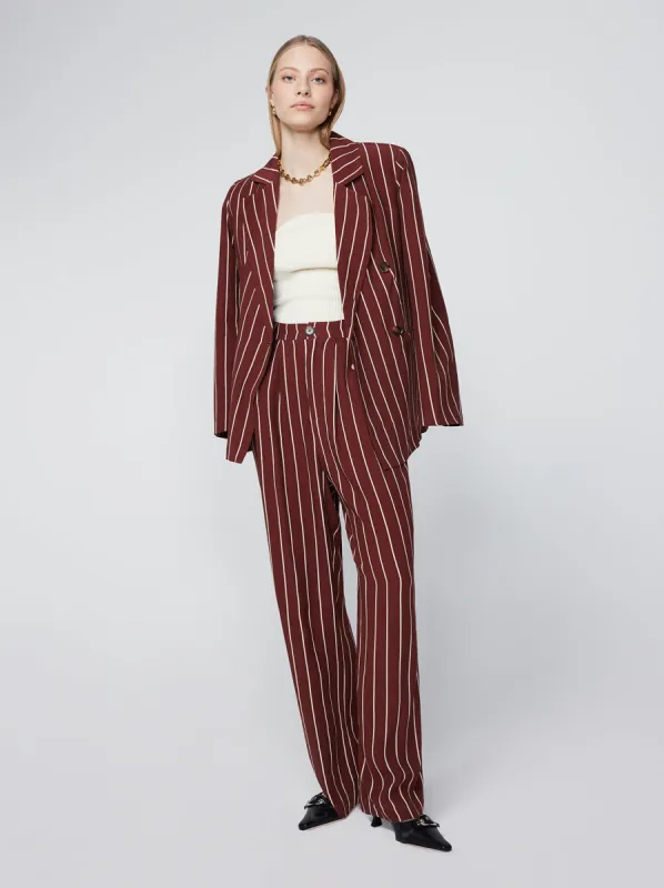 Edith Mocha Stripe Wide-Leg Trousers sold by KITRI Studio