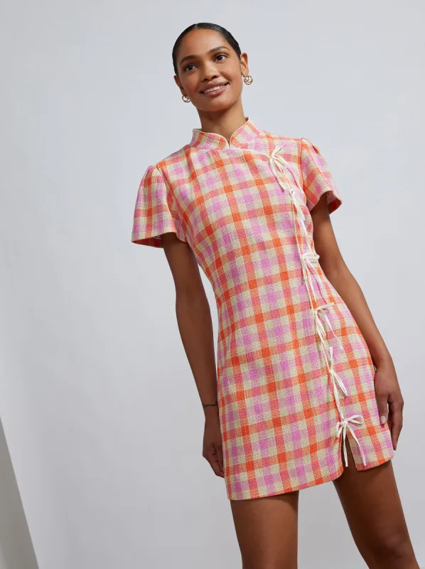Harlow Orange And Pink Check Mini Dress made by KITRI Studio