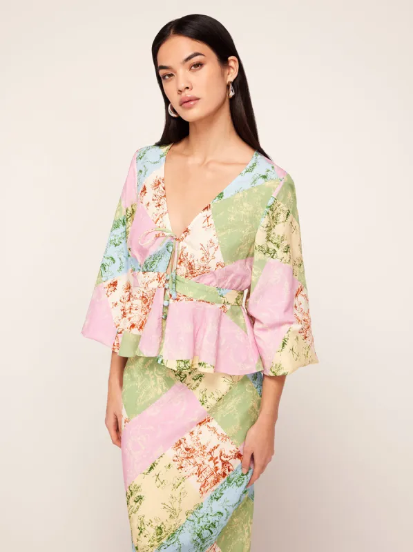 Irene Patched Toile De Jouy Top sold by KITRI Studio