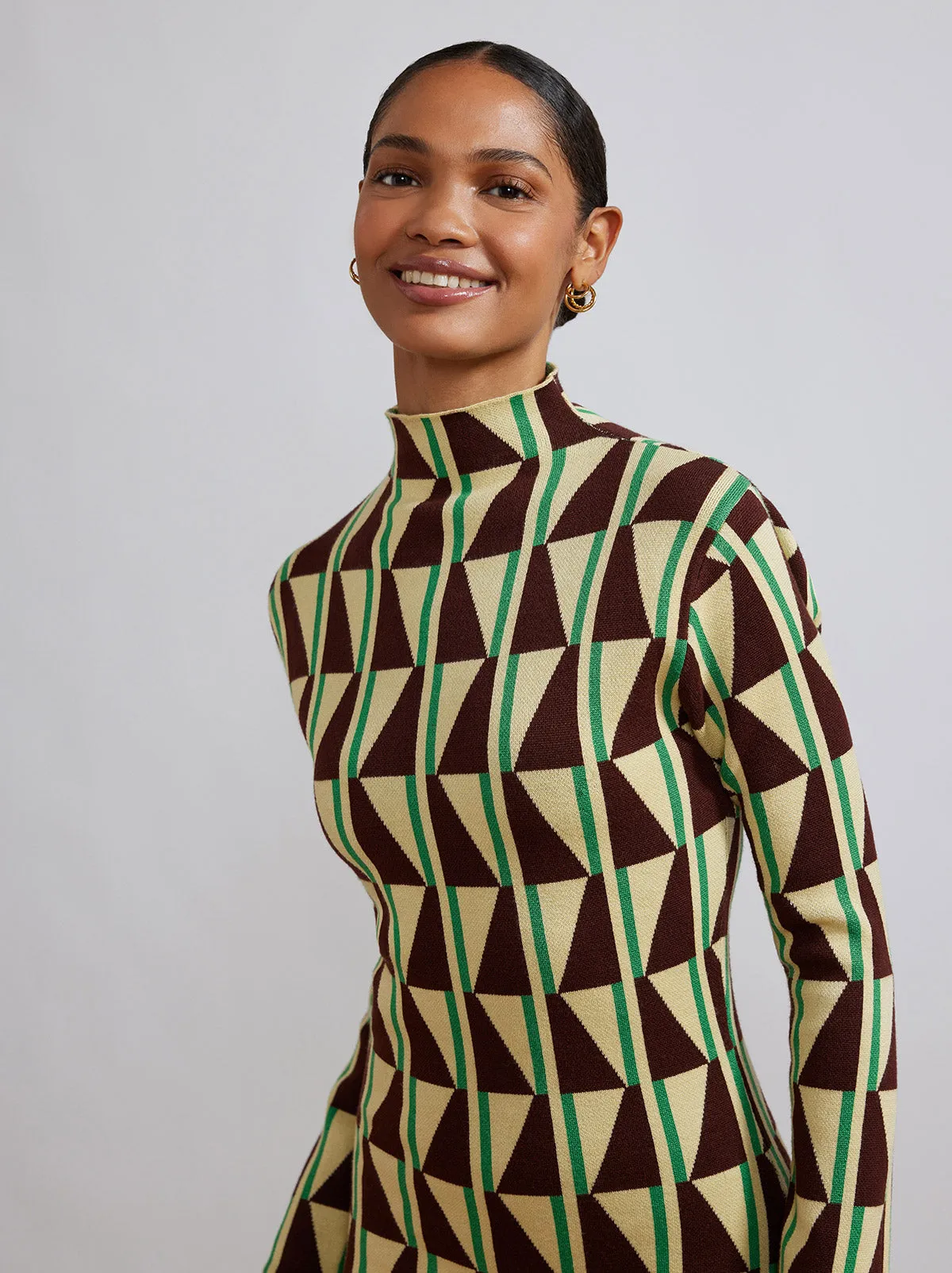 Logan Chocolate Tile Print Knit Mini Dress sold by KITRI Studio product image thumbnail 3