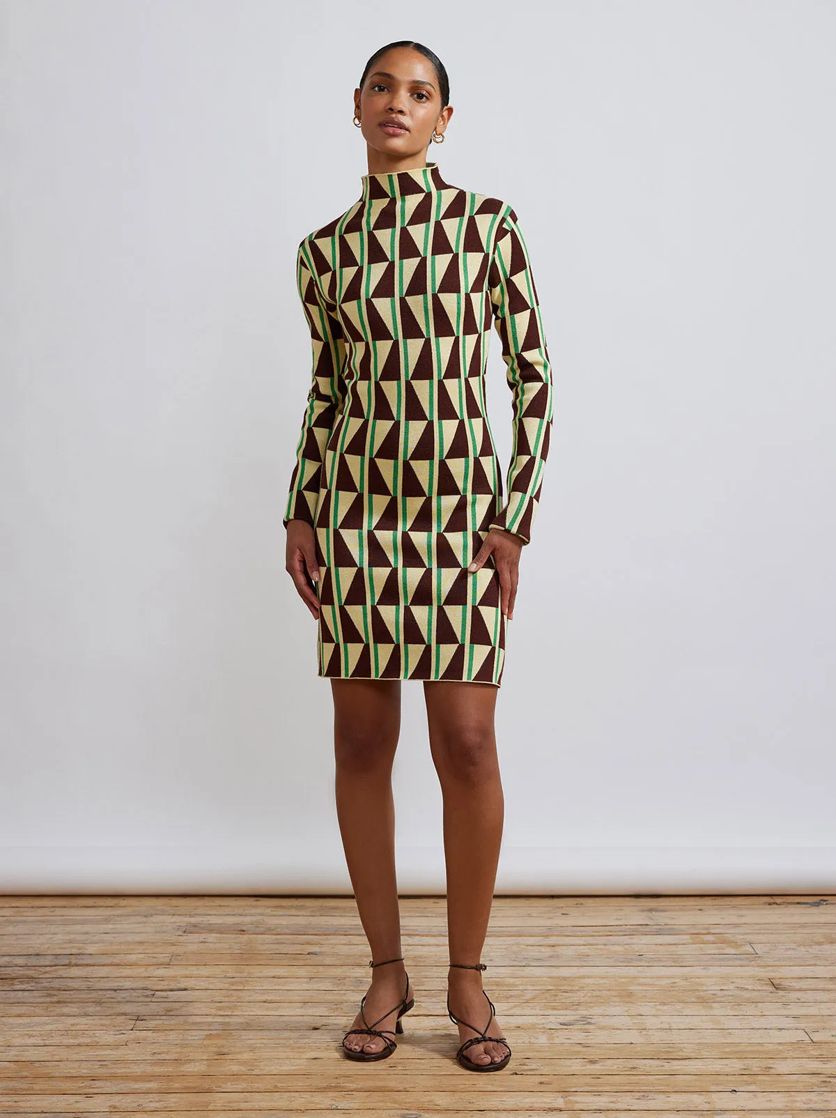 Logan Chocolate Tile Print Knit Mini Dress sold by KITRI Studio