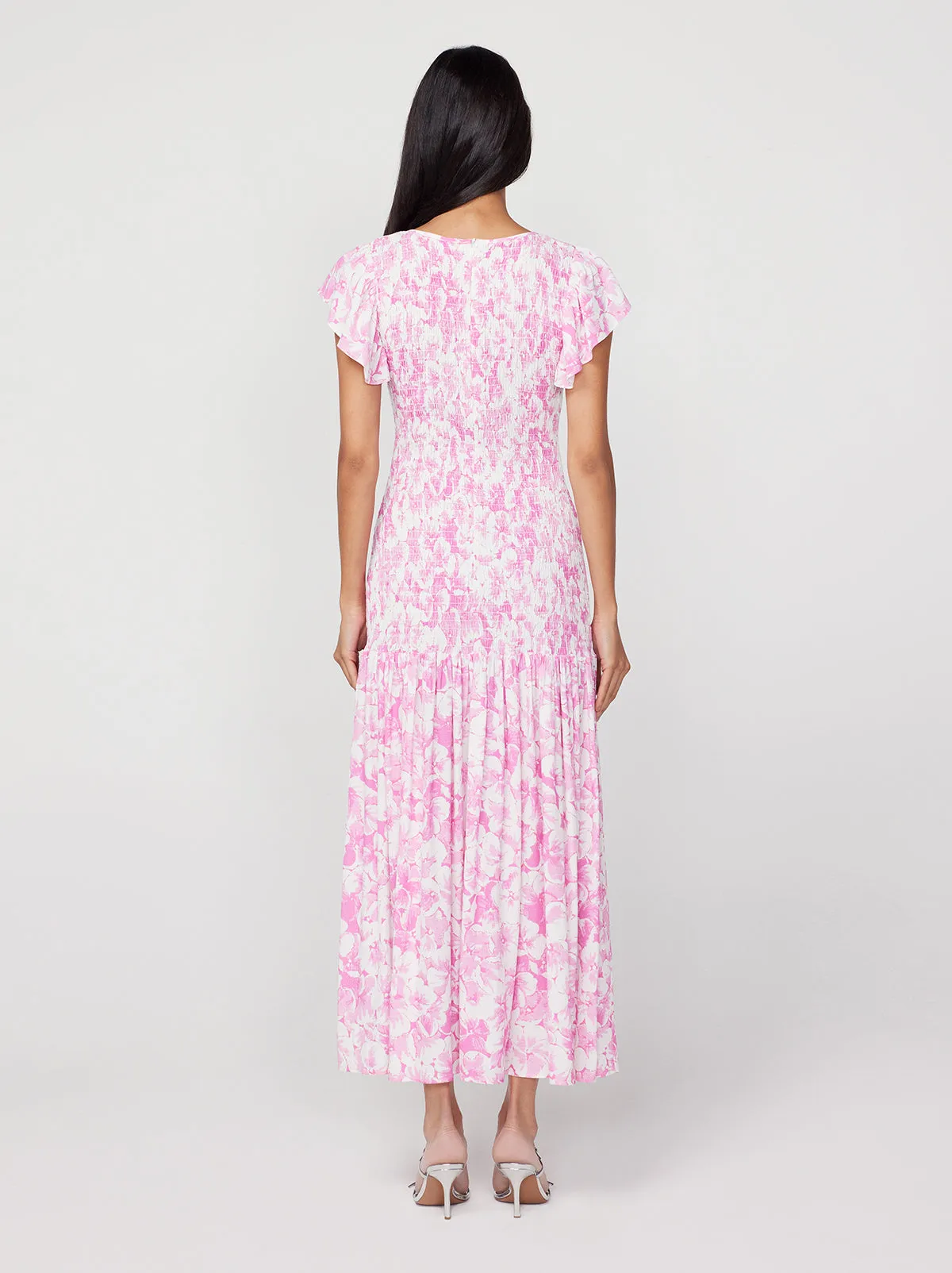 Jemima Pink Pansy Print Shirred Maxi Dress sold by KITRI Studio product image thumbnail 4