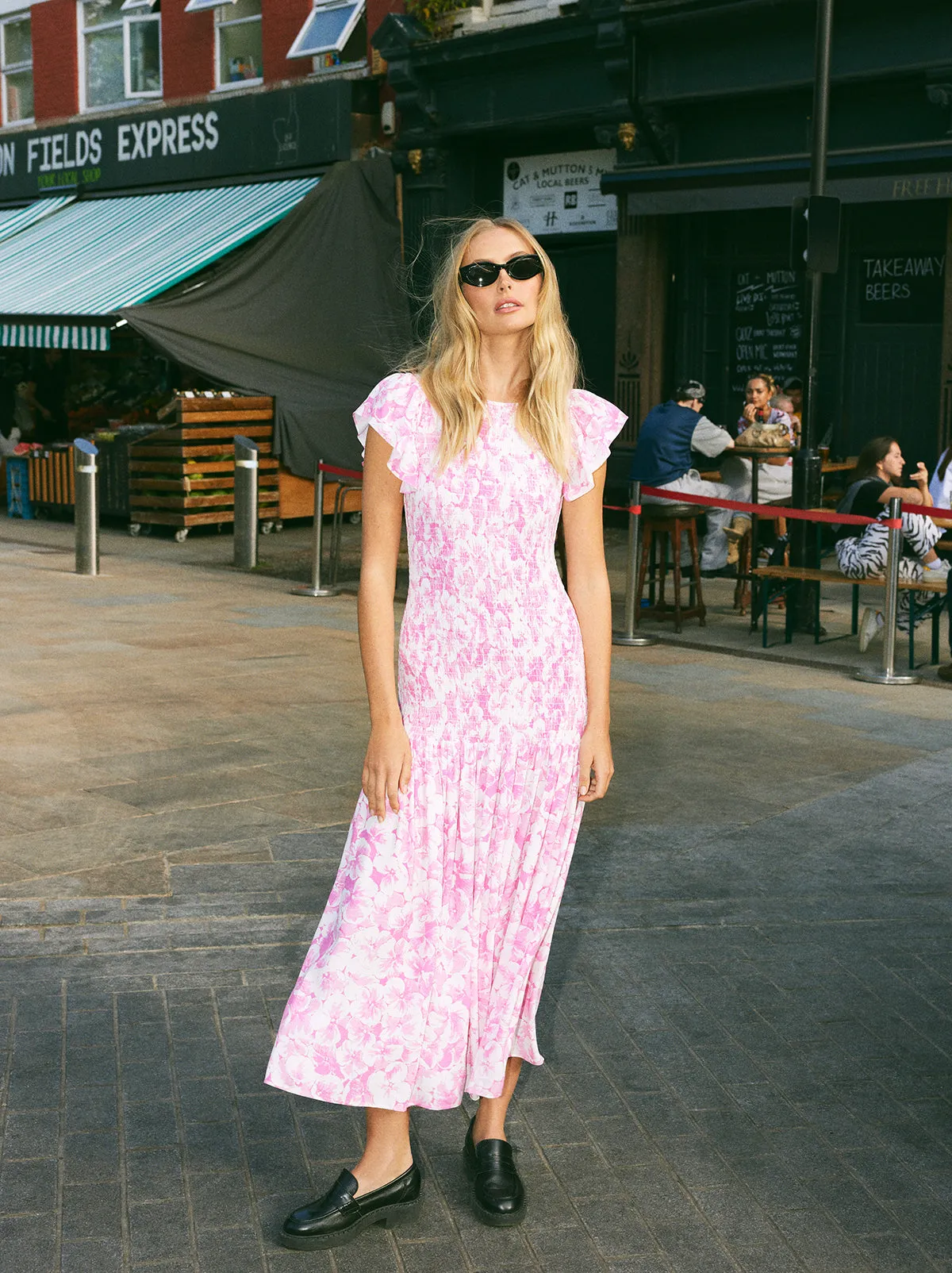 Jemima Pink Pansy Print Shirred Maxi Dress sold by KITRI Studio product image thumbnail 3