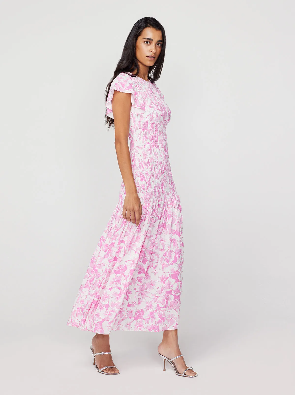 Jemima Pink Pansy Print Shirred Maxi Dress sold by KITRI Studio product image thumbnail 2