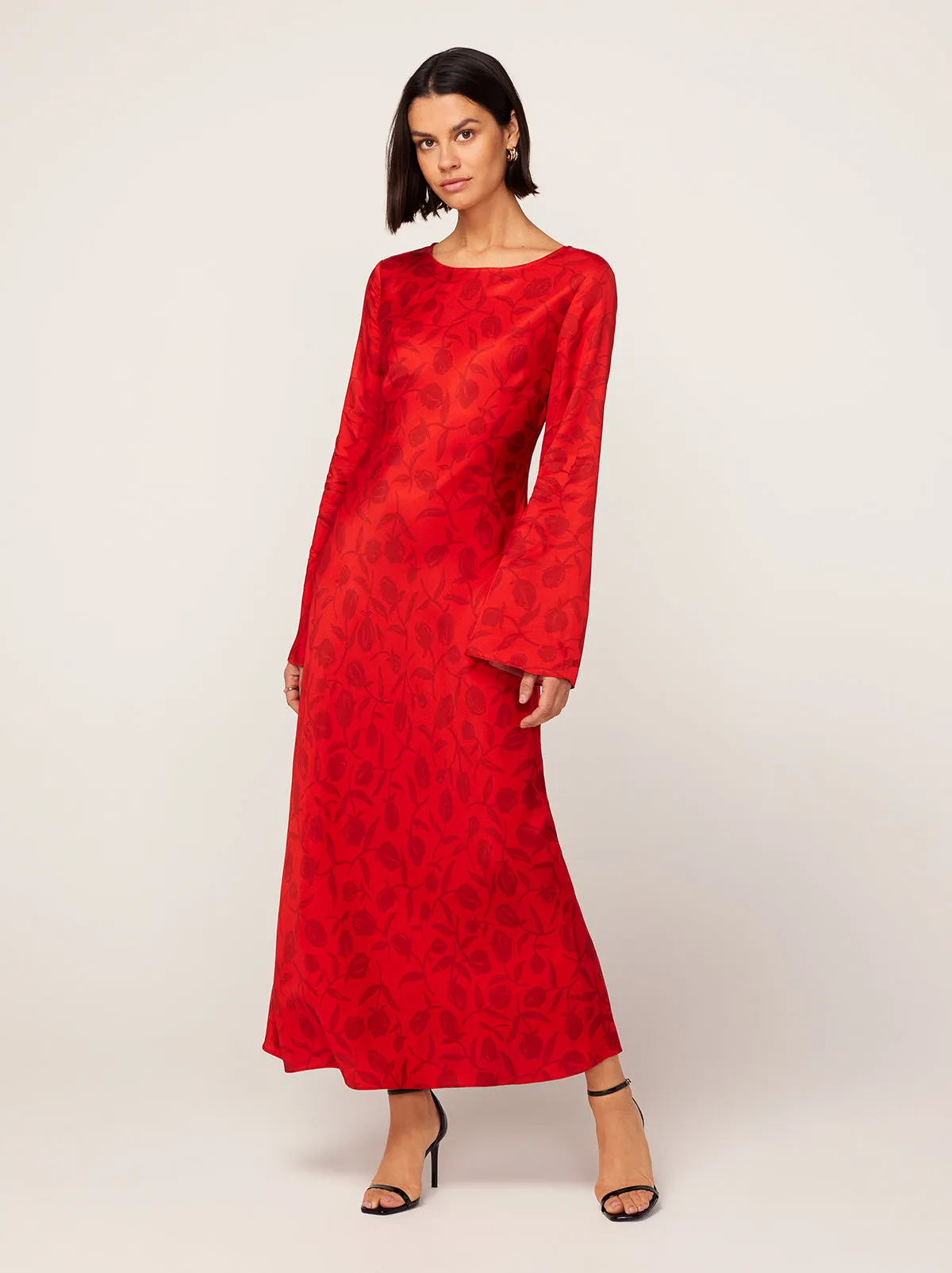 Keira Red Tulip Print Maxi Dress sold by KITRI Studio