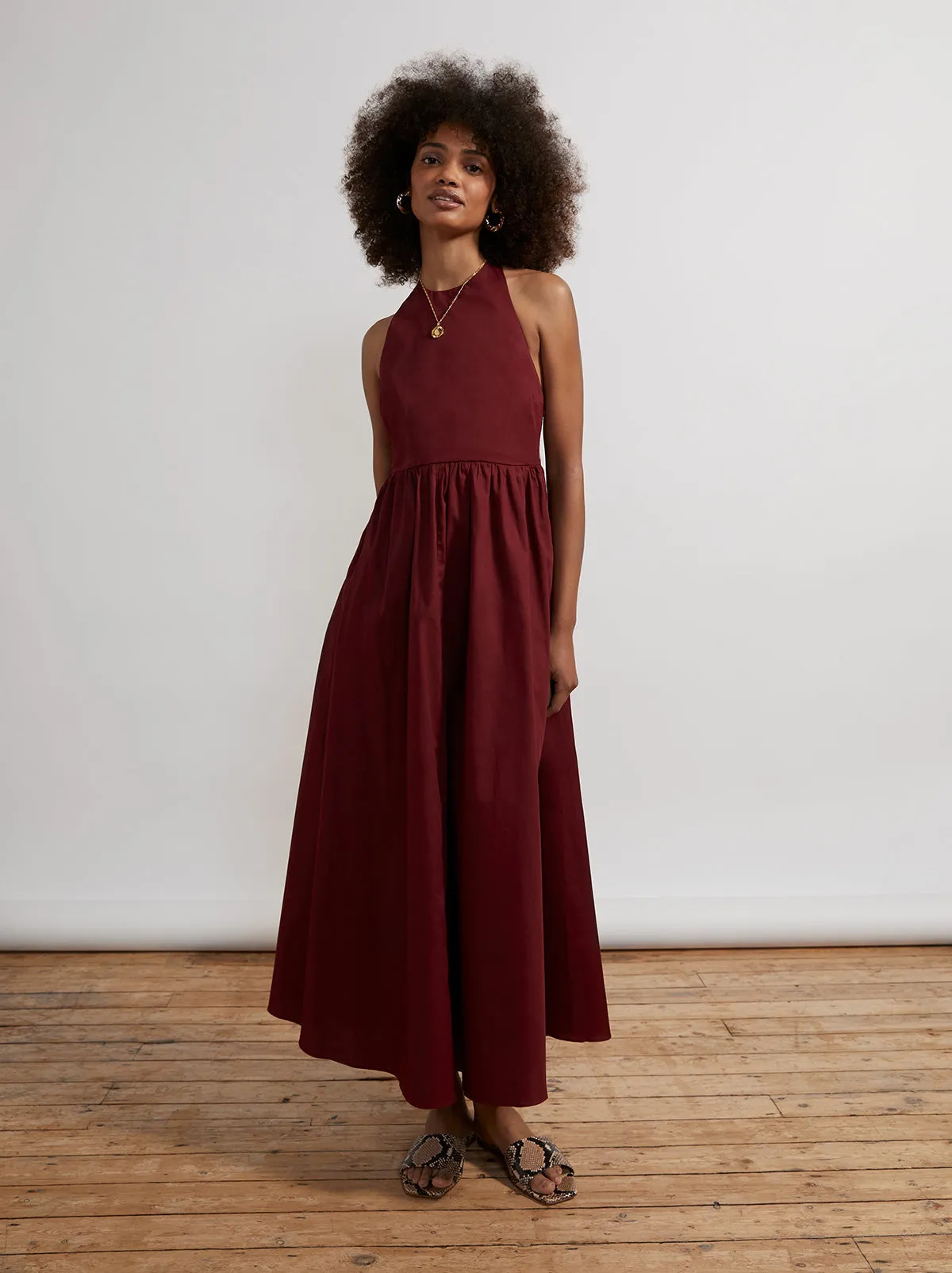 Freya Burgundy Halter Neck Maxi Dress sold by KITRI Studio
