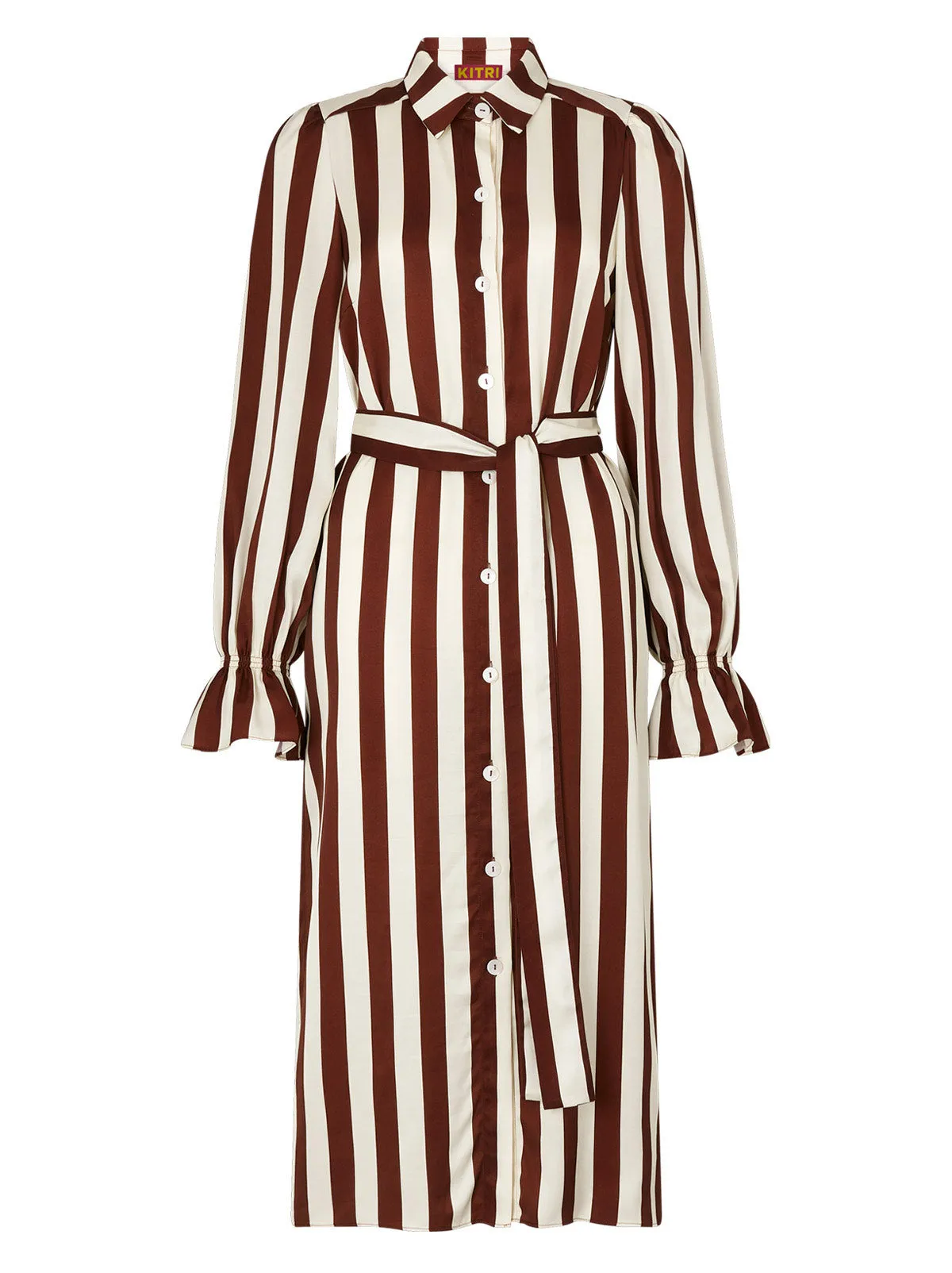 Raquel Chocolate Striped Satin Shirt Dress sold by KITRI Studio product image thumbnail 5