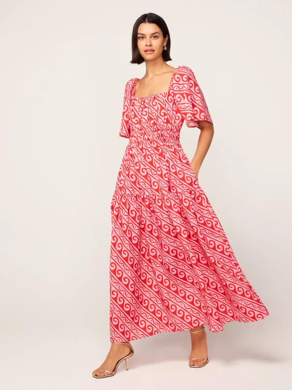 Louisa Pink Wave Print Maxi Dress sold by KITRI Studio