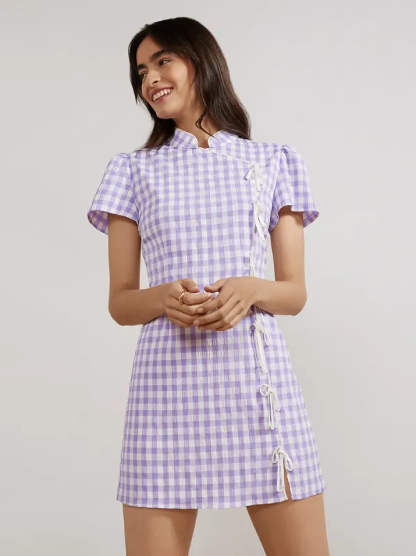 Harlow Lilac Check Seersucker Mini Dress sold by KITRI Studio