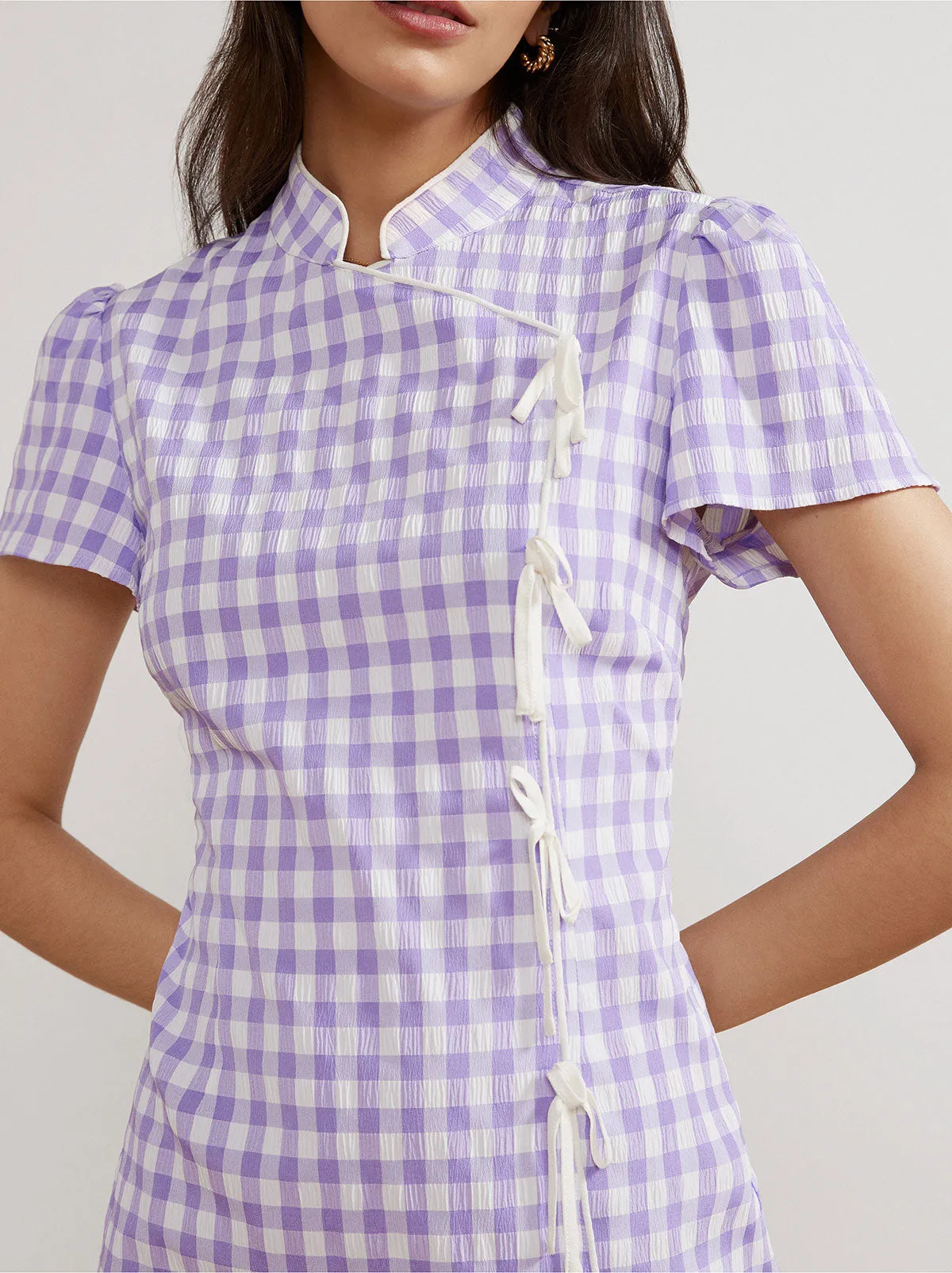 Harlow Lilac Check Seersucker Mini Dress sold by KITRI Studio product image thumbnail 2