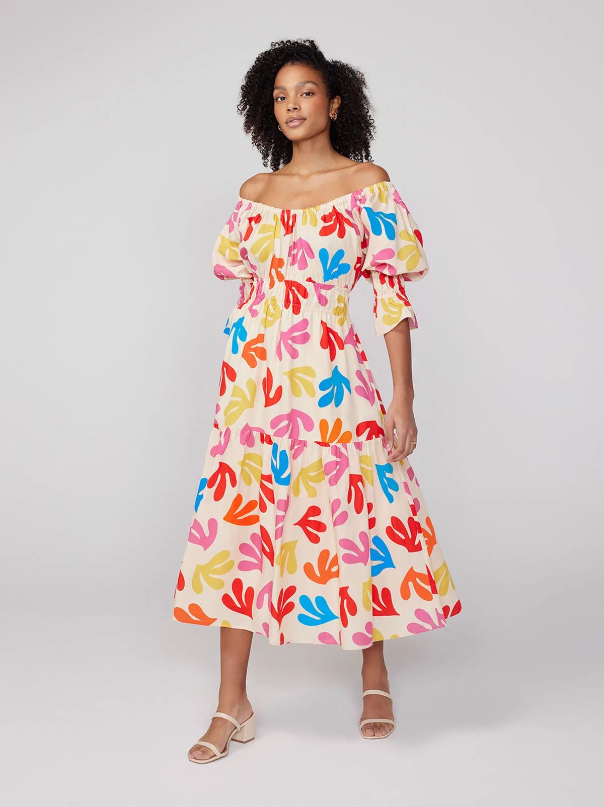 Margot Multi Leaf Print Midi Dress sold by KITRI Studio