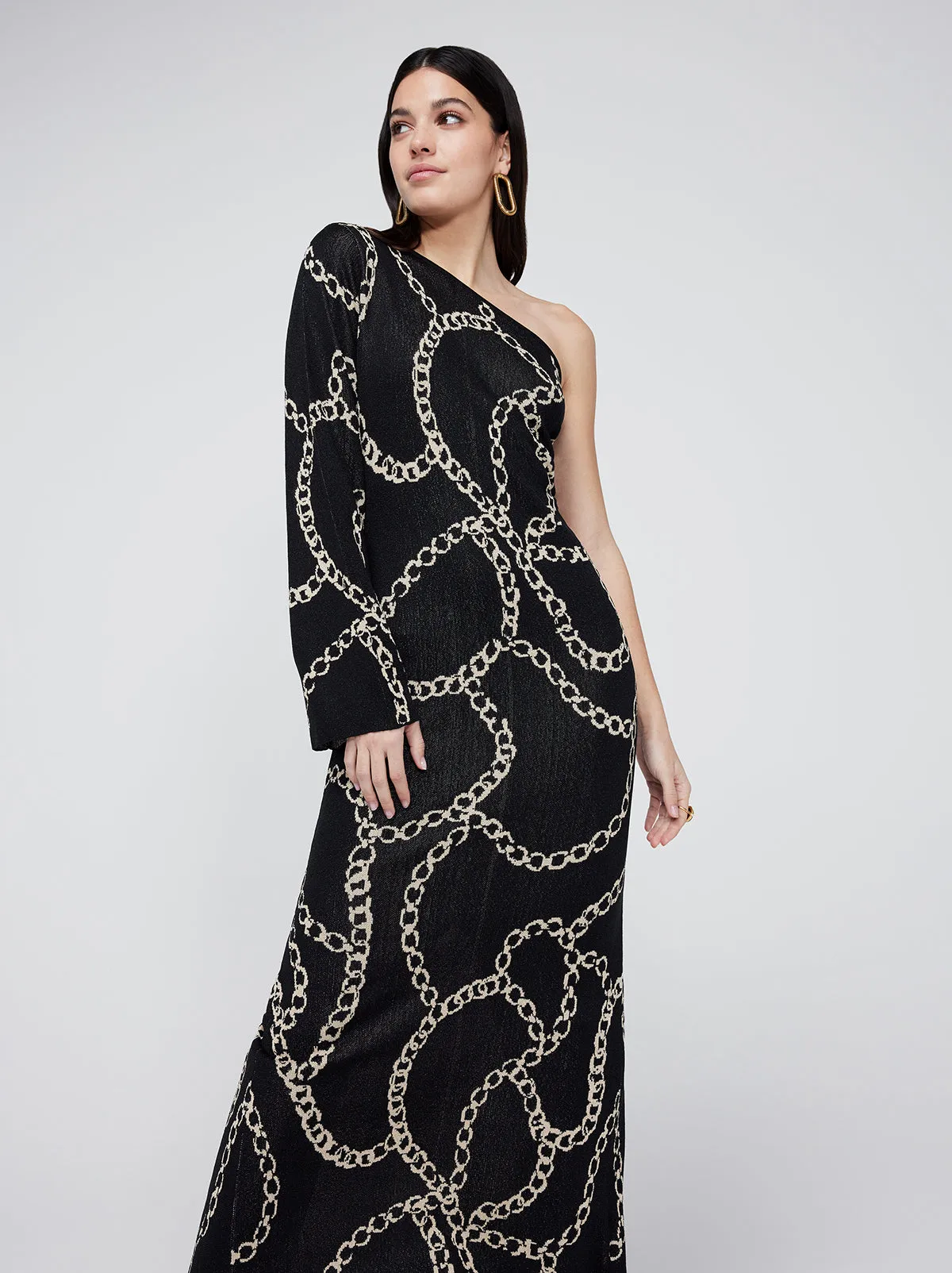 Esme Black Chain Lurex Knit One Shoulder Dress sold by KITRI Studio product image thumbnail 2
