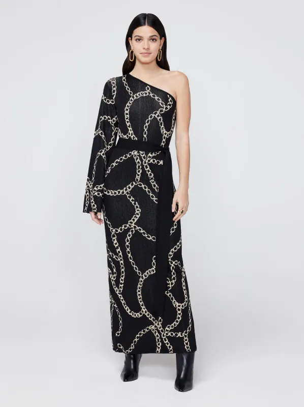 Esme Black Chain Lurex Knit One Shoulder Dress sold by KITRI Studio