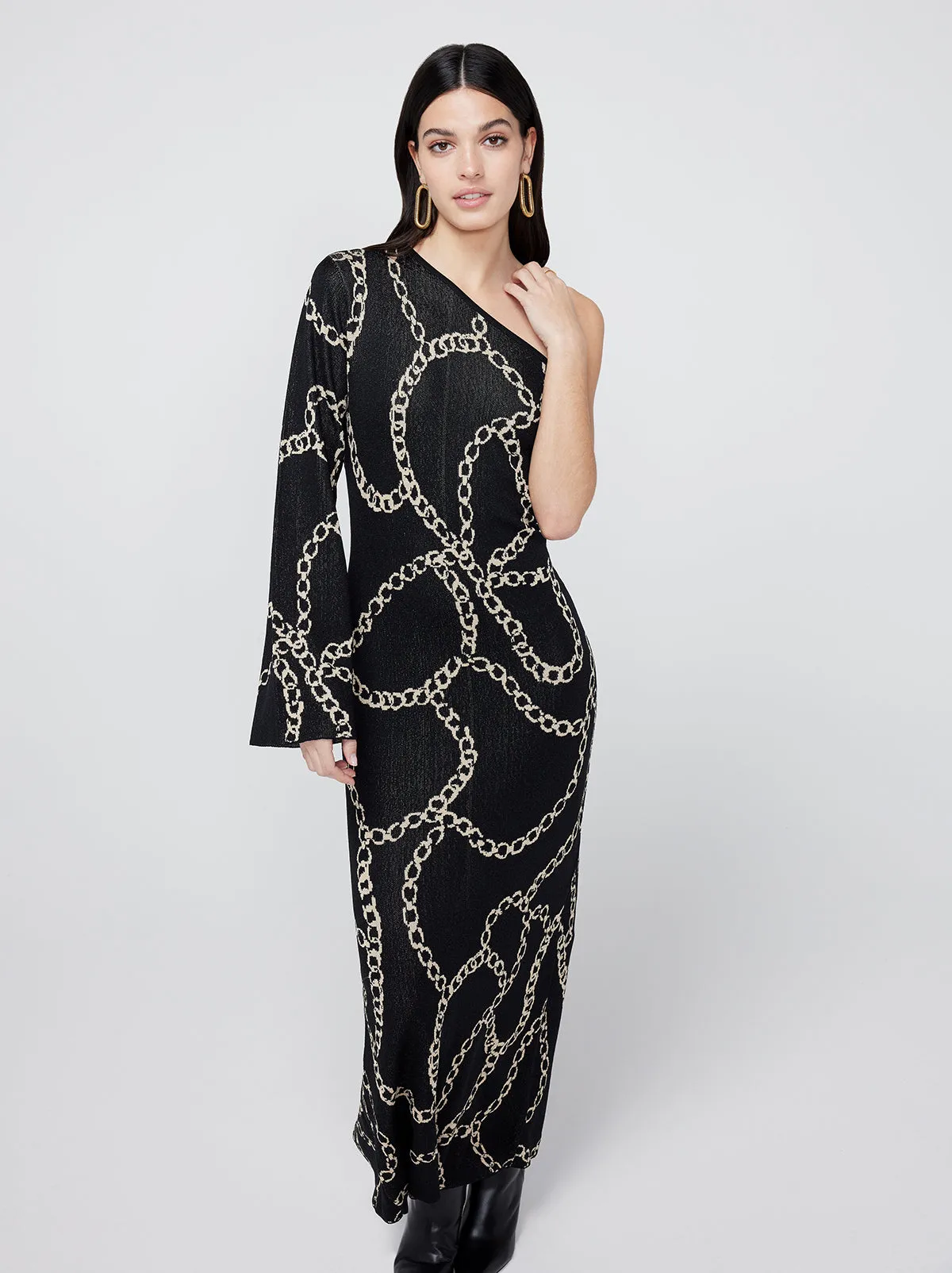 Esme Black Chain Lurex Knit One Shoulder Dress sold by KITRI Studio product image thumbnail 3