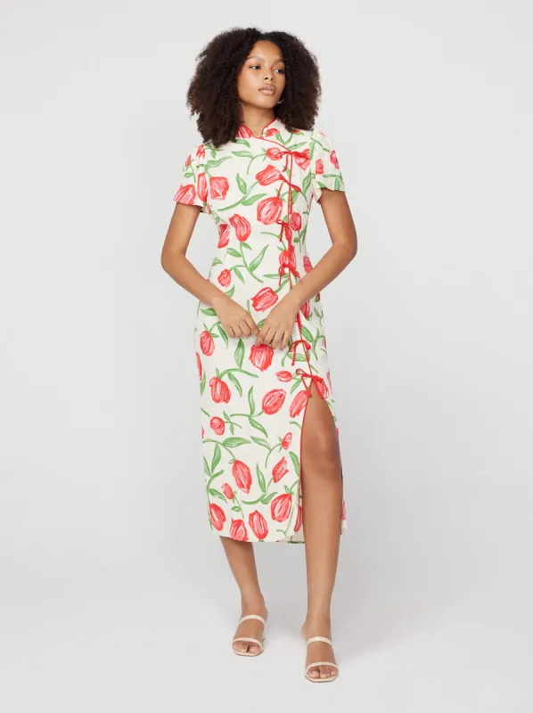 Leia Ivory Tulip Print Midi Dress made by KITRI Studio